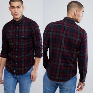 Abercrombie & Fitch Check Flannel Shirt Regular Fit Burgundy Blackwatch Mens XL